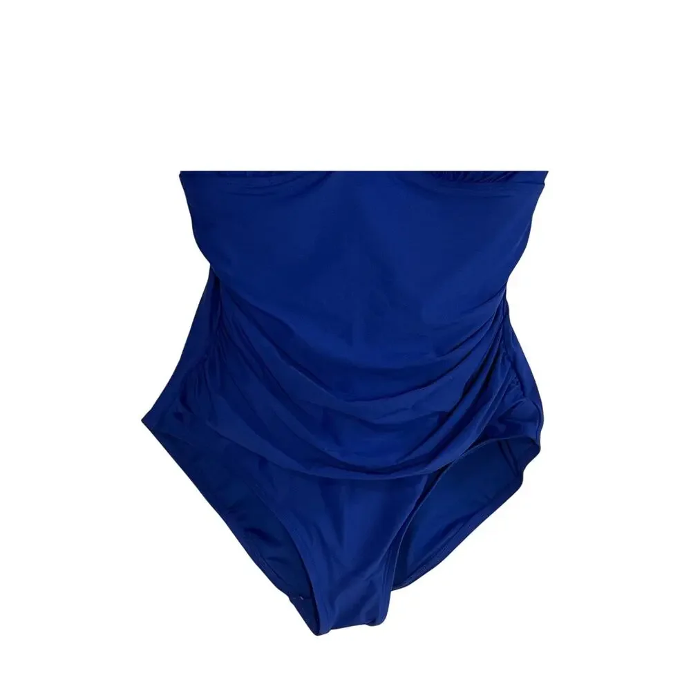 DKNY WOMENS SIZE XLARGE RUFFLE PLUNGE UNDERWIRE ONE PIECE SWIMSUIT BLUE NEW